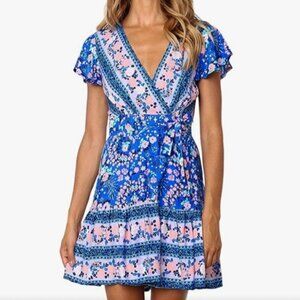 Zesica SZ L Blue & Pink Floral Dress Feminine Coquette Cottage Country Boho